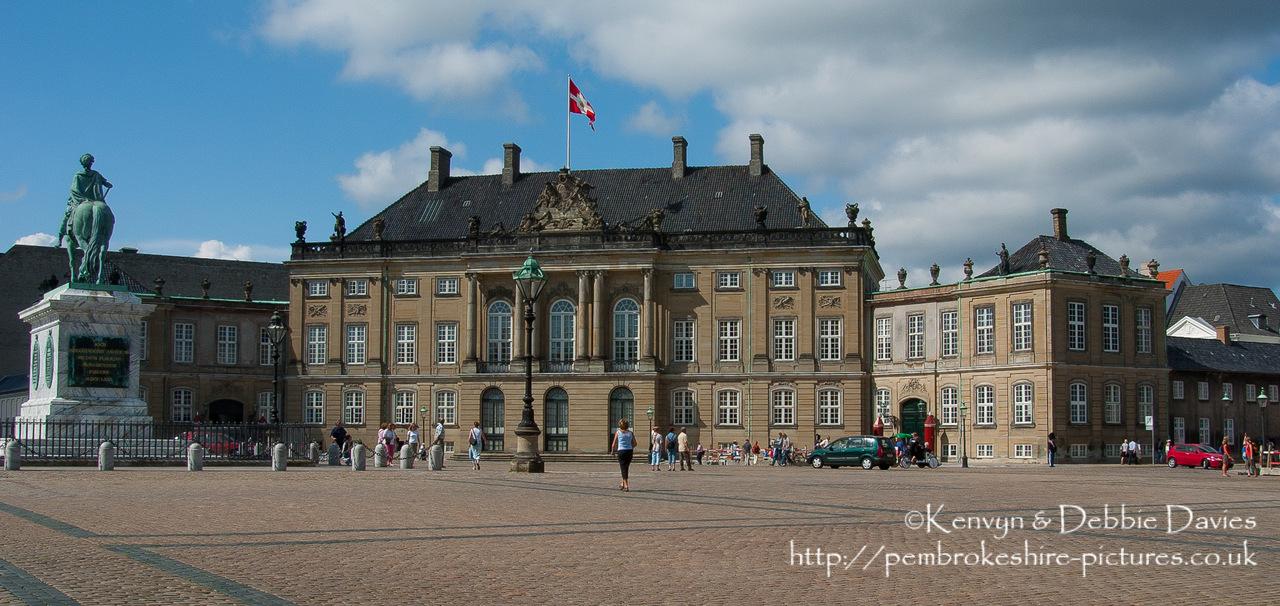 Built by Frederik V to celebrate the 300th anniversary of the House of Oldenborg, Amalienborg consists of four palaces built around a square. These are Moltkes Palace (Christian VII's palace), Schackske Palace (Christians IX's palace and residence of Queen Margrethe and Prince Henrik), Levetzaus Palace (Christian VIII's palace) and Brockdorfske